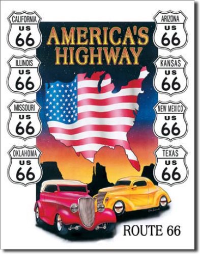 Route 66 Americas Highway 틴사인31.5x40.5cm,메탈시티