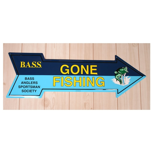 Bass Master - Arrow - Gone Fishing 낚시 화살표 틴사인69.0x22.0cm,메탈시티