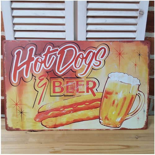 Hot Dog &amp; Beer 핫도그 맥주 틴사인40.5x25.5cm,메탈시티