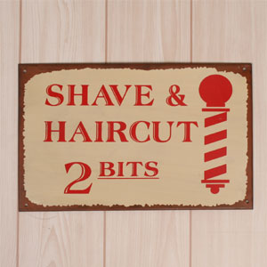 Shave &amp; Haircut  이발소 틴사인32x20cm,메탈시티